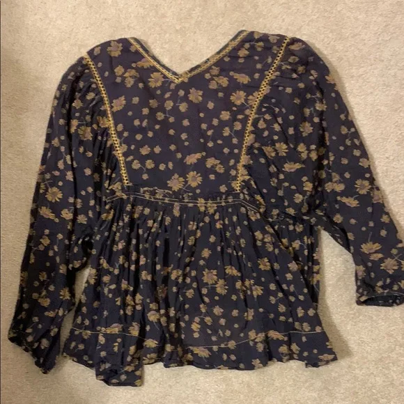 Free People Gold and Gray Boxy Blouse with 3/4 Sleeves - Picture 3 of 5